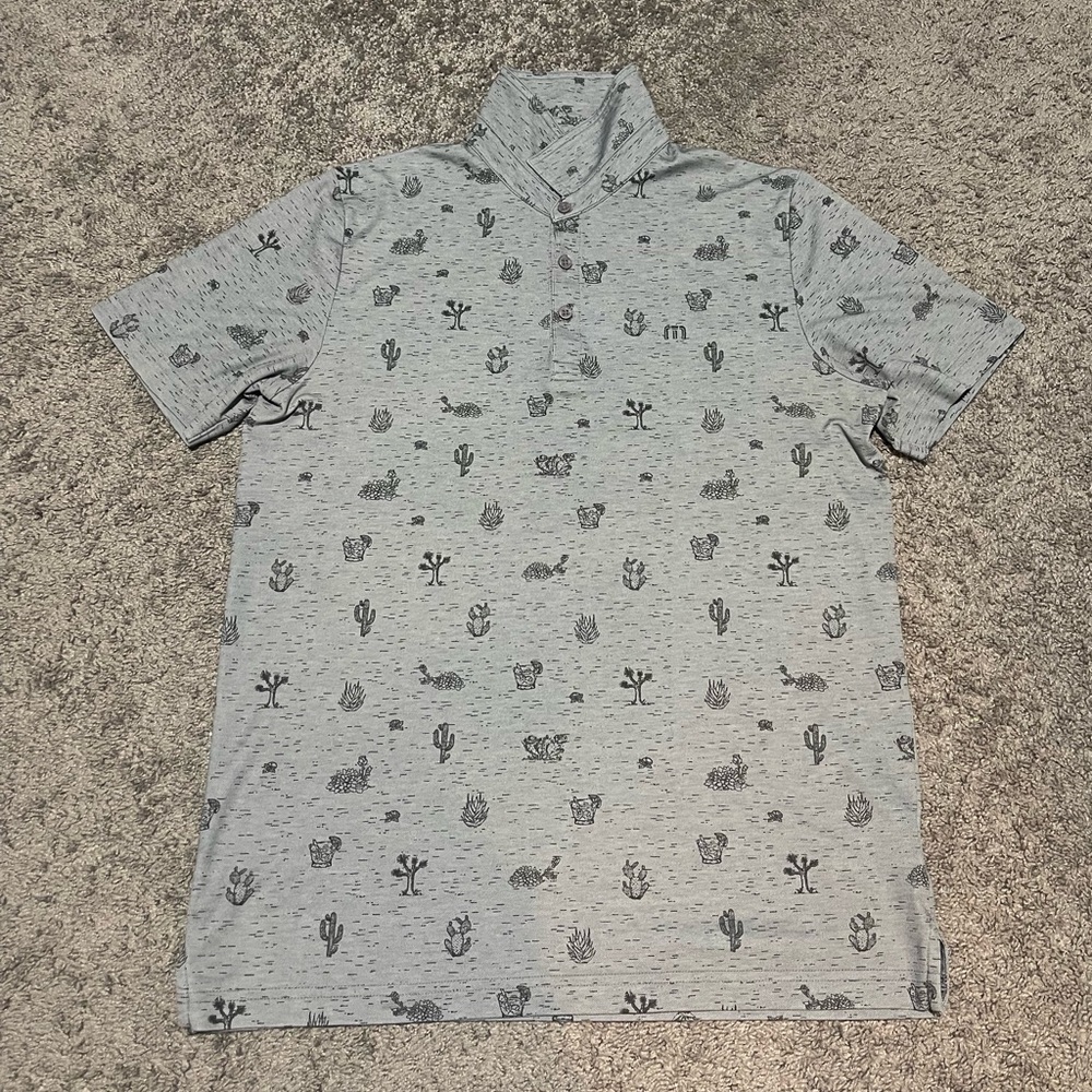 Travis Mathew Light Gray Polo with Black Pattern